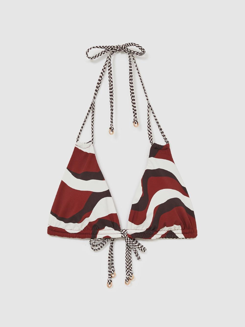 Reiss Chequered-Strap Triangle Bikini Top In Brown/Burgundy