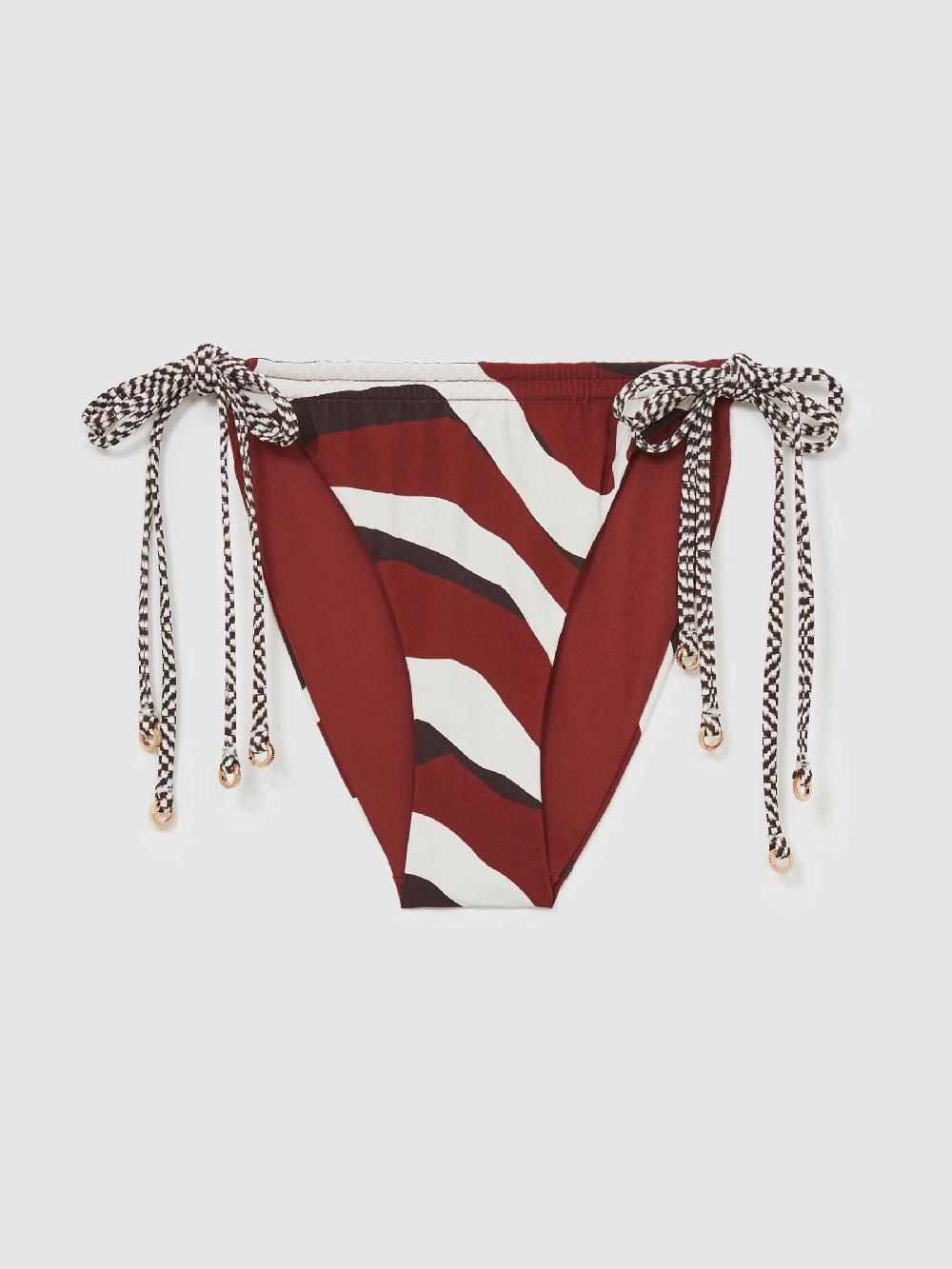 Reiss Chequered-Tie Bikini Bottoms In Brown/Burgundy