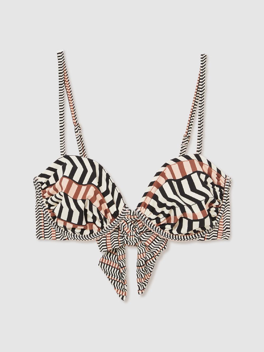 Reiss Chevron Stripe Underwired Bikini Top In Black/Brown