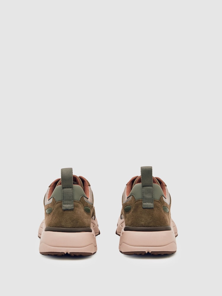 reiss Chunky-Sole Panelled Runner Trainers in Brown/Khaki Green