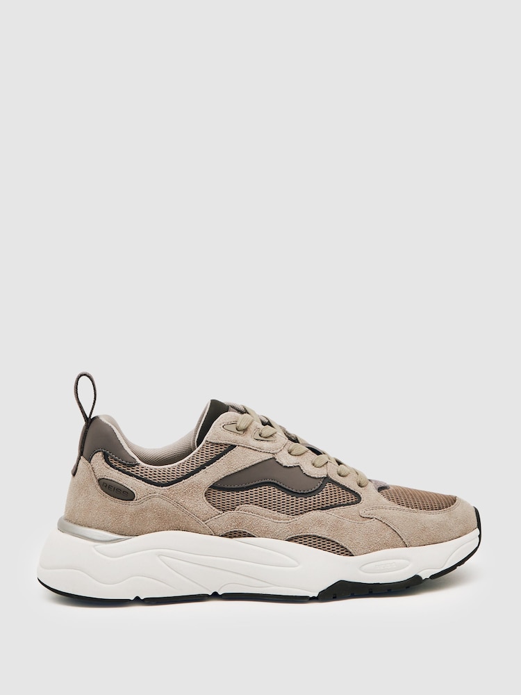 reiss Chunky-Sole Panelled Runner Trainers in Taupe Brown