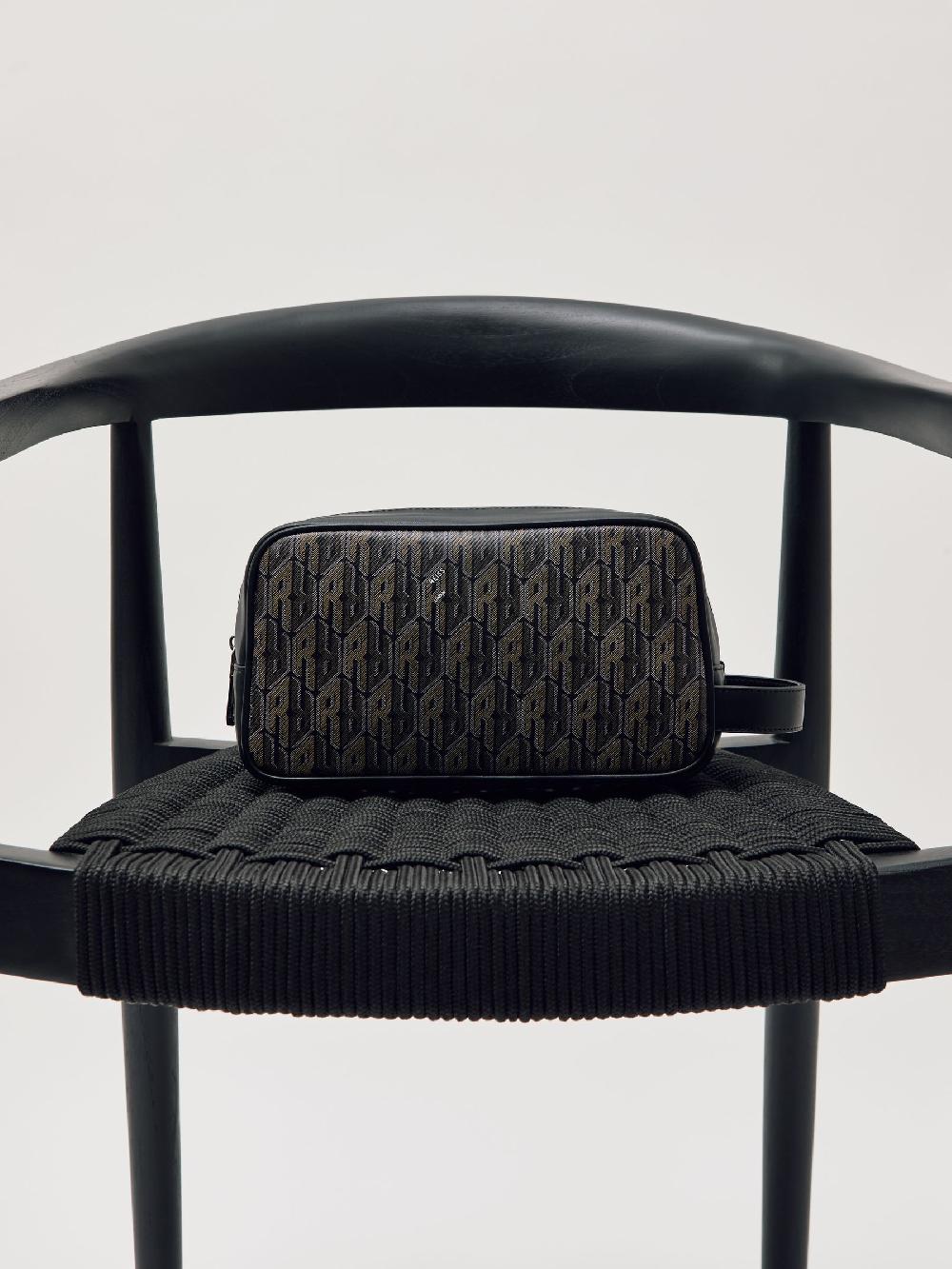 Reiss Coated Canvas Monogram Wash Bag In Grey Multi