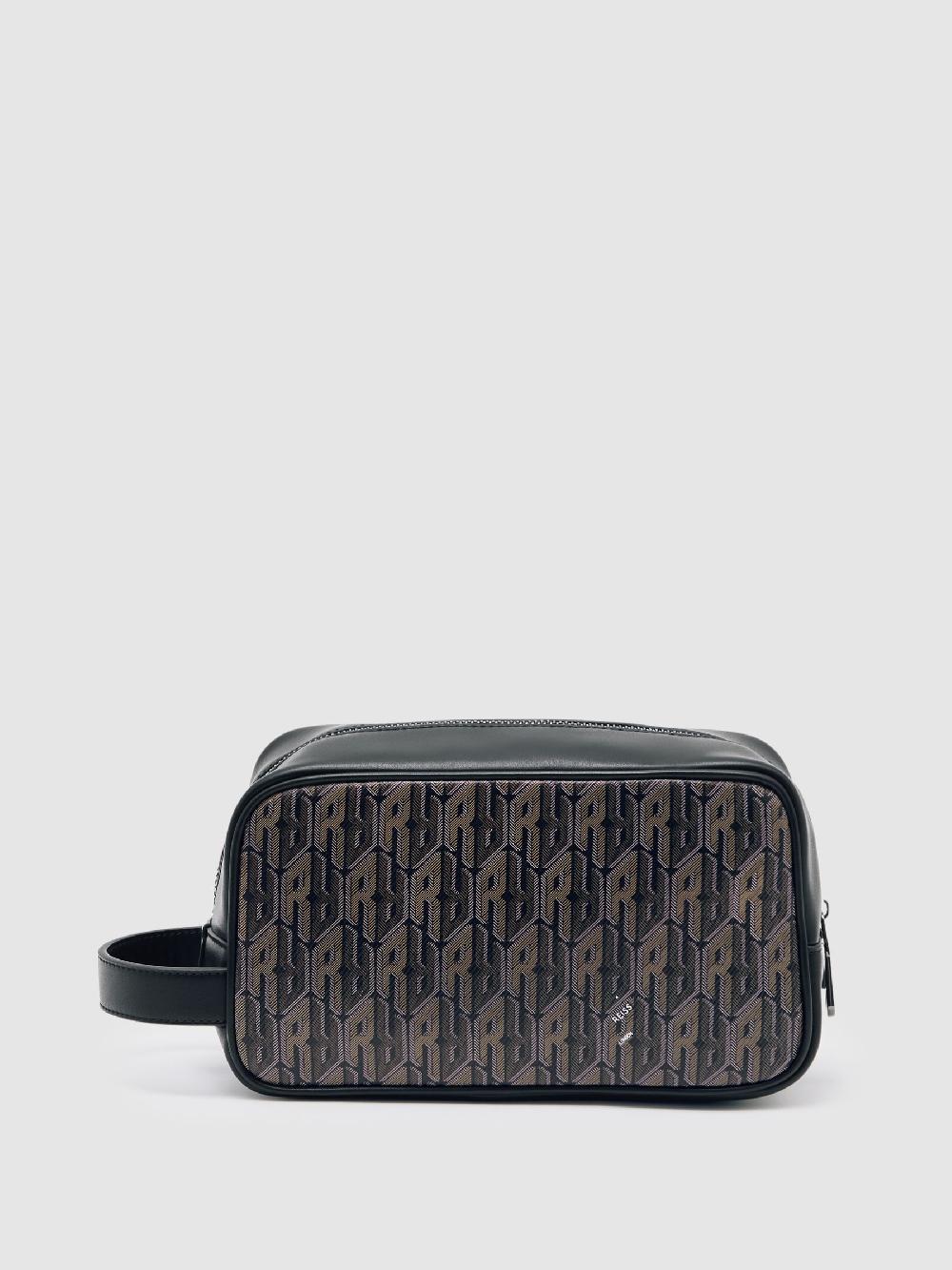 Reiss Coated Canvas Monogram Wash Bag In Grey Multi