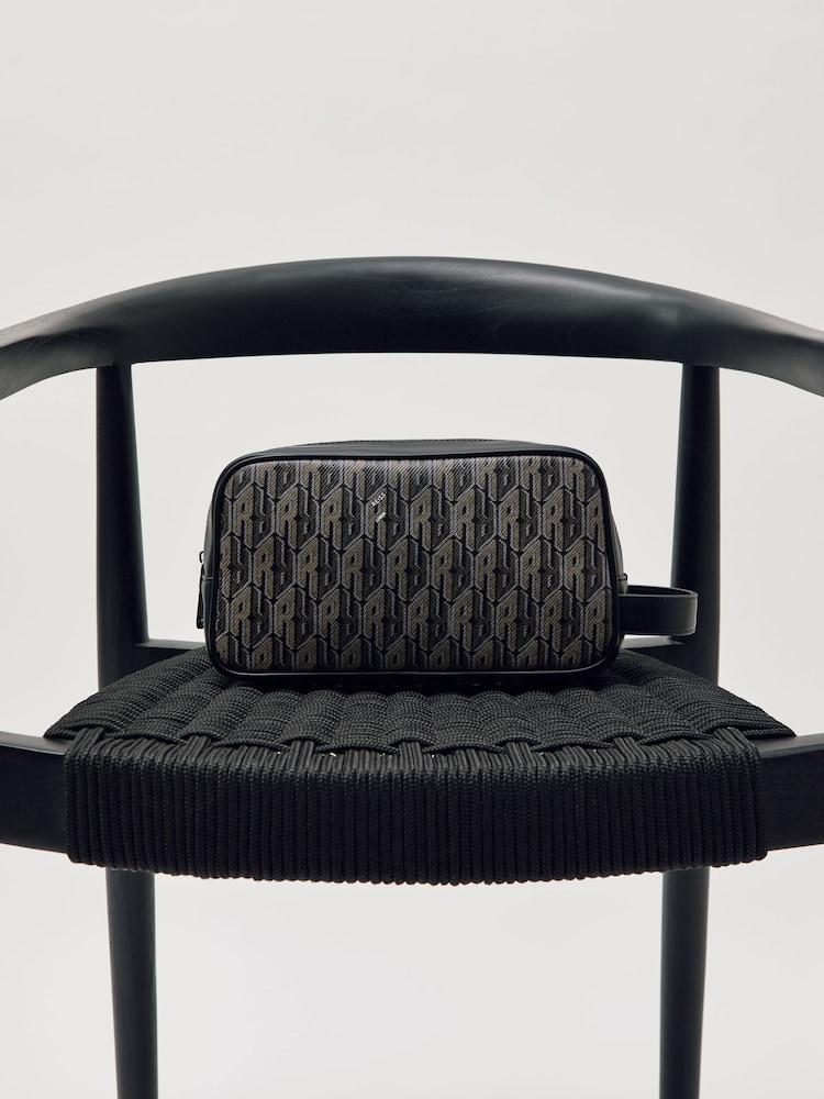 reiss Coated Canvas Monogram Wash Bag in Grey Multi