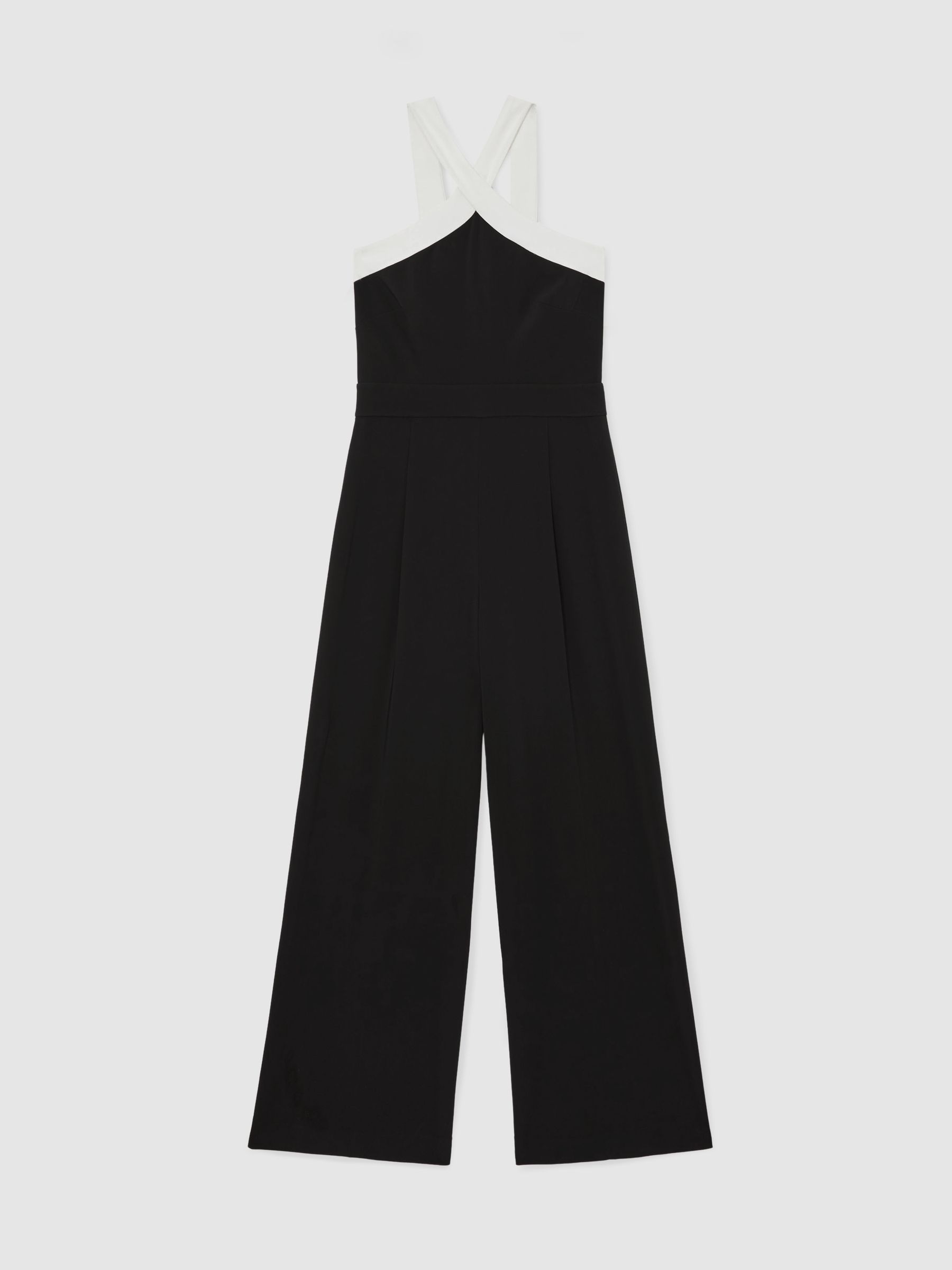 Reiss Colour-Block Halter Wide-Leg Jumpsuit In Black/Cream