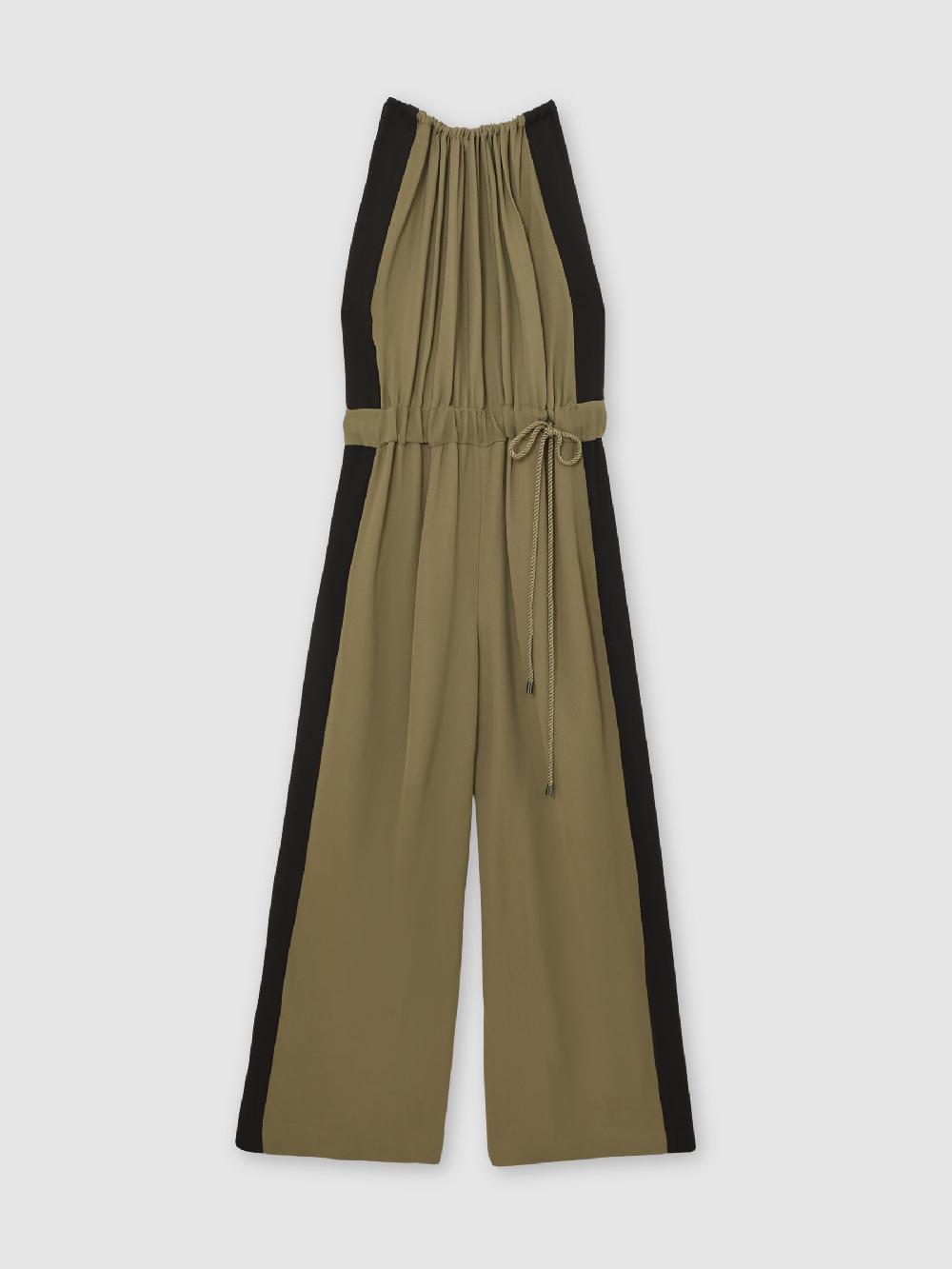 Reiss Colourblock Gathered Wide-Leg Jumpsuit In Khaki Green/Black