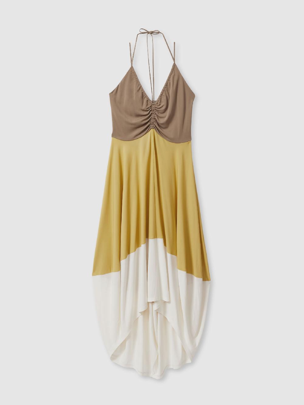 Reiss Colourblock Ruched Midi Dress In Yellow/Neutral