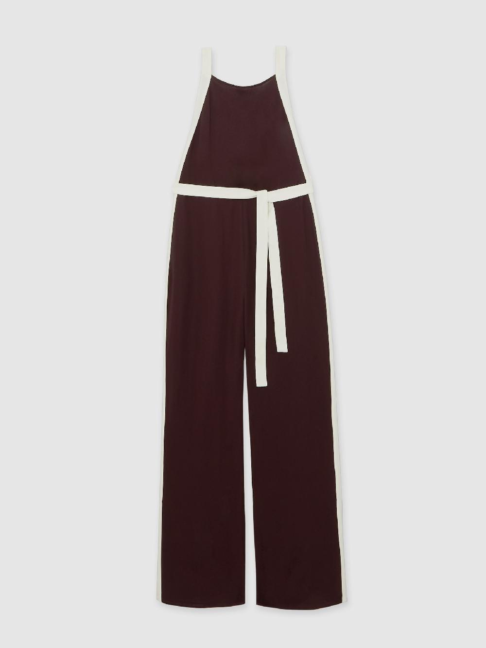 Reiss Colourblock Wide Leg Belted Jumpsuit In Burgundy/Cream