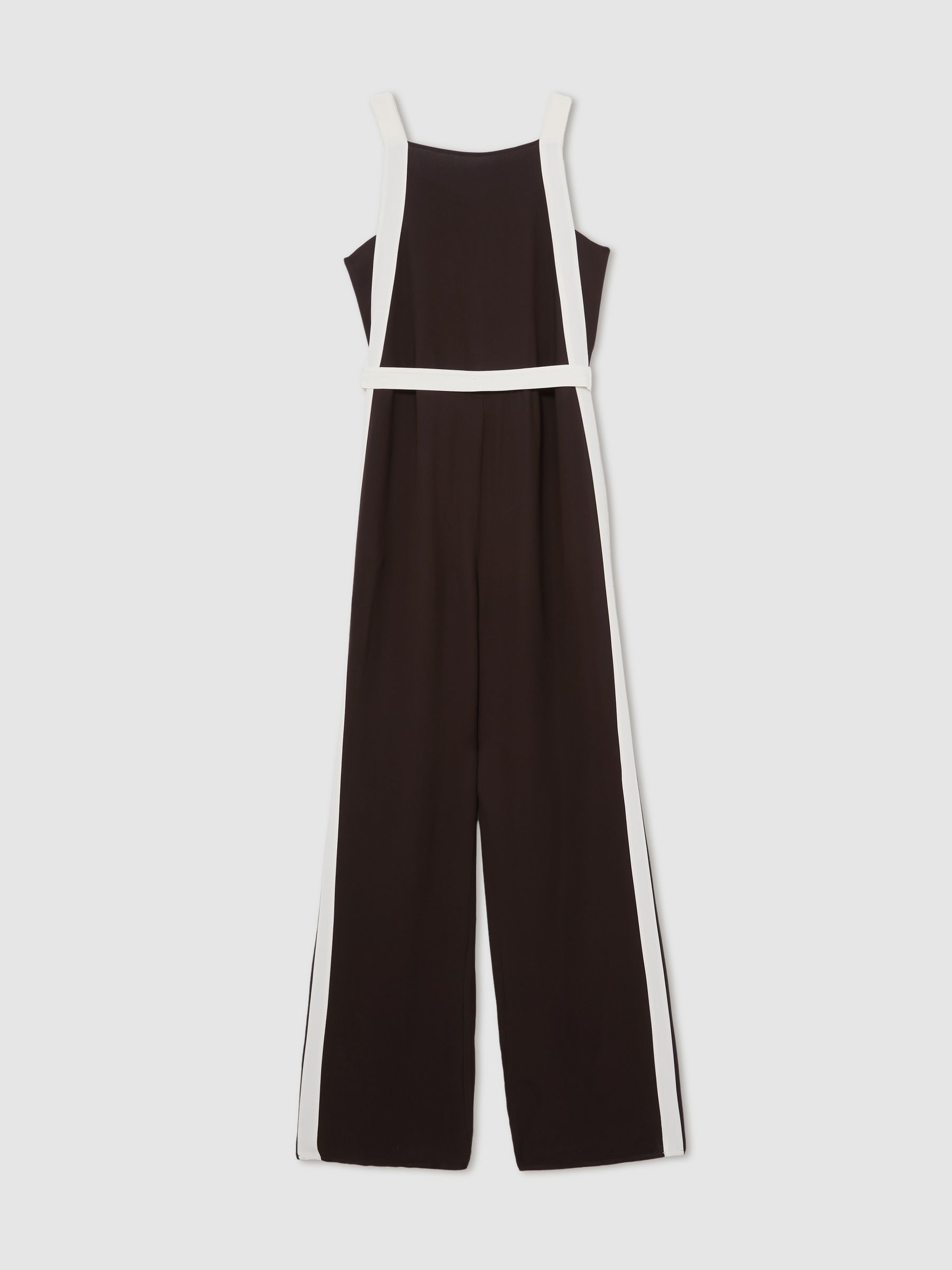 Reiss Colourblock Wide Leg Belted Jumpsuit In Chocolate/Cream