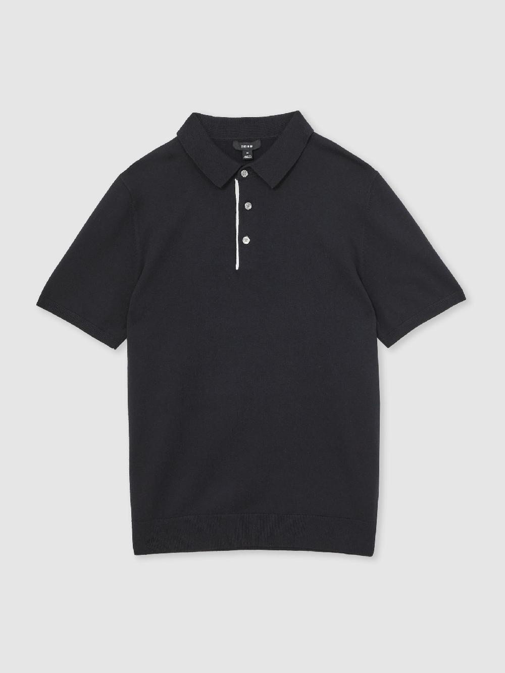 Reiss Contrast-Placket Polo Shirt With Cotton In Navy