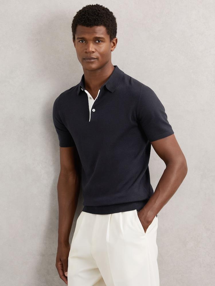 reiss Contrast-Placket Polo Shirt With Cotton in Navy