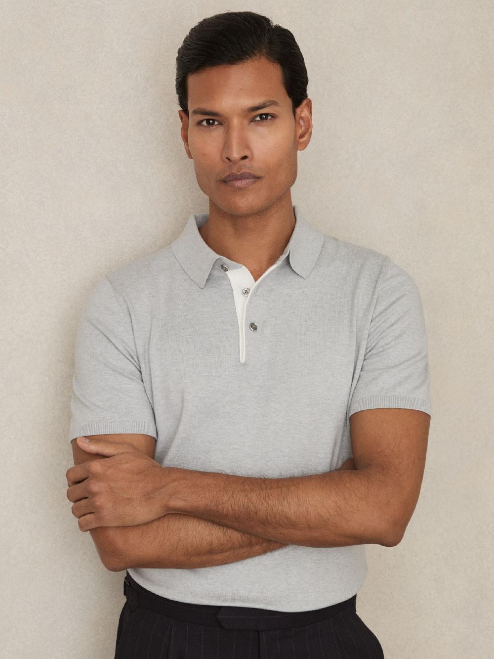 Reiss Contrast-Placket Polo Shirt With Cotton In Washed Sage Green
