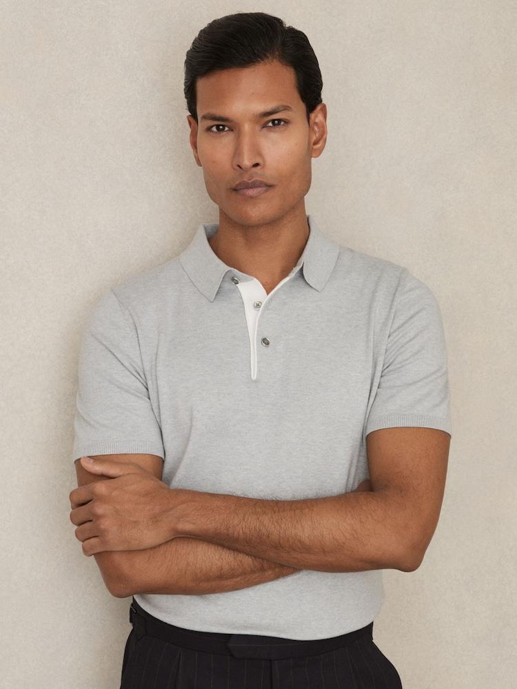 reiss Contrast-Placket Polo Shirt With Cotton in Washed Sage Green