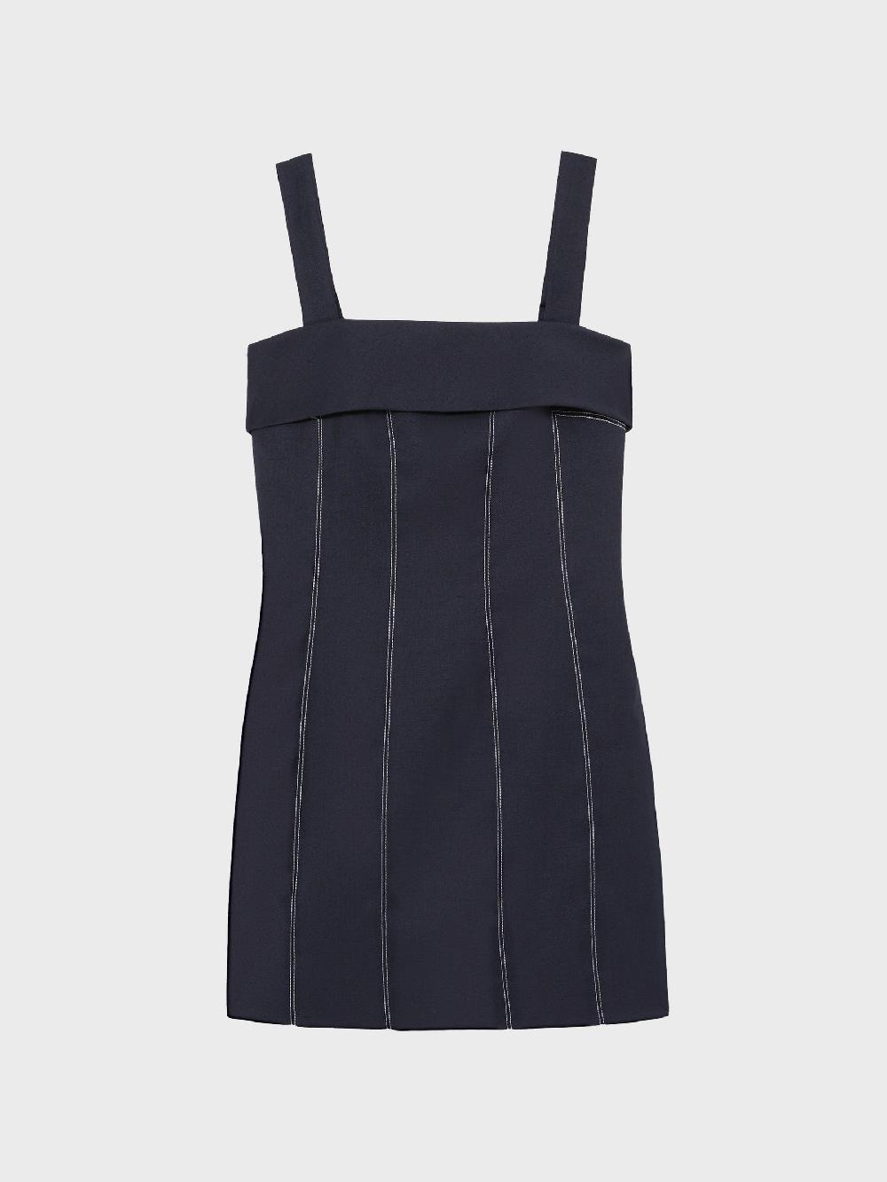 Reiss Contrast-Stitch Structured Mini Dress In Navy
