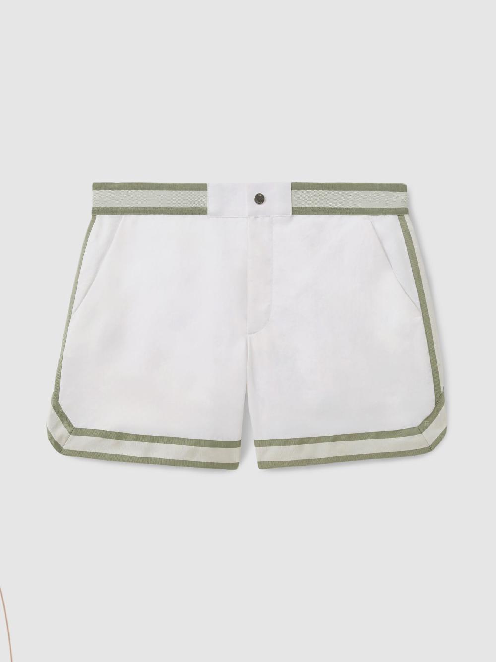 Reiss Contrast Stripe Elasticated Waist Swim Shorts In White