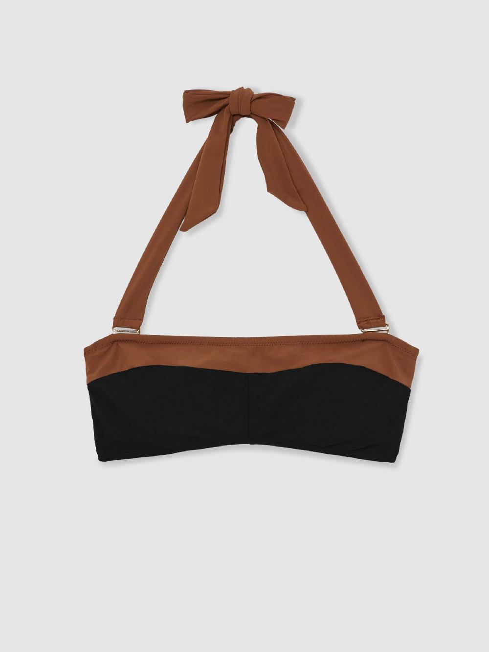 Reiss Contrast-Trim Bandeau Bikini Top In Black/Tan