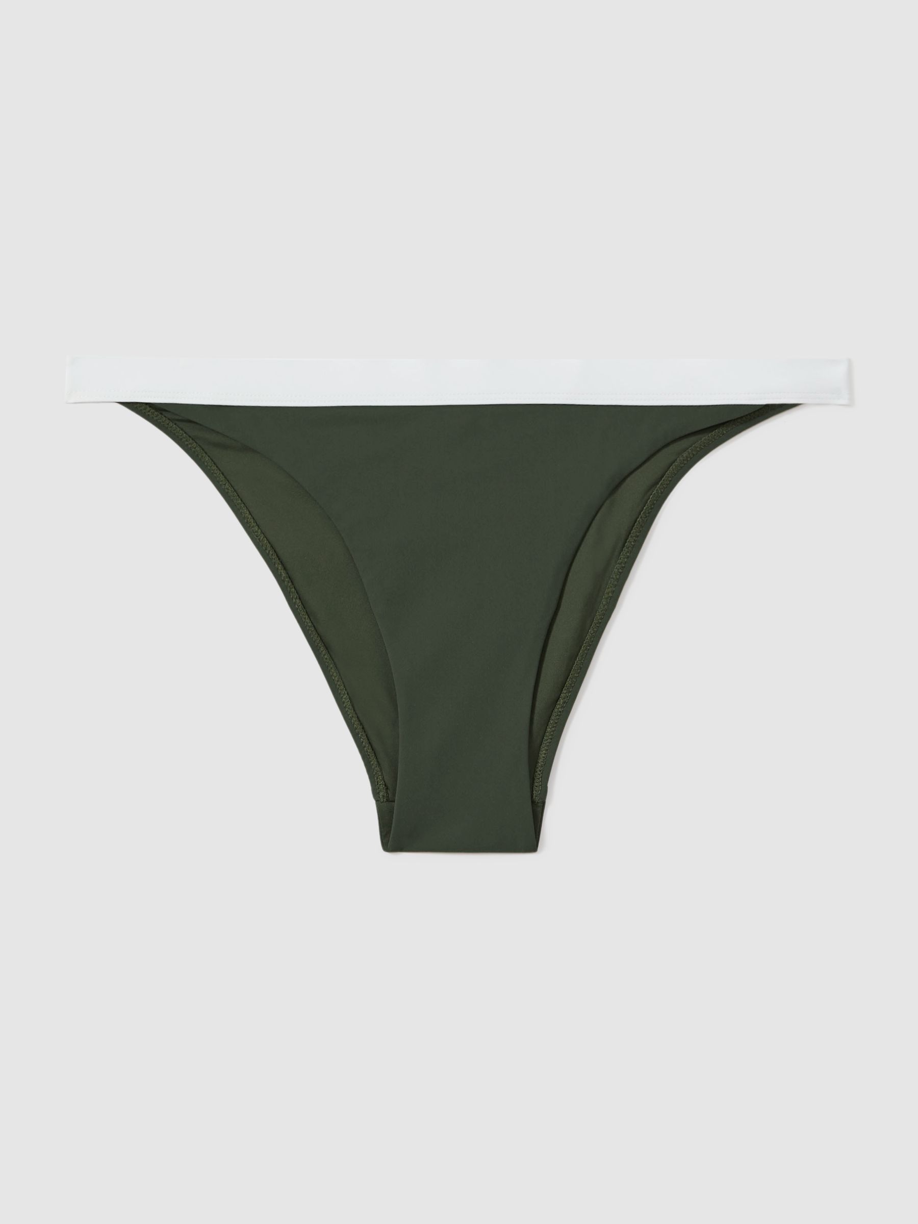 Reiss Contrast Trim Bikini Bottoms In Dark Green/White