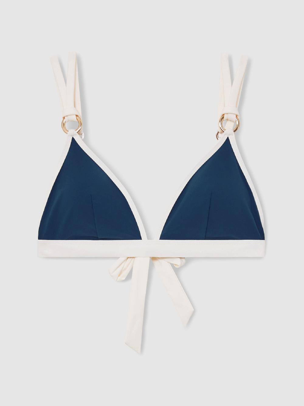 Reiss Contrast-Trim Triangle Bikini Top In Blue/White