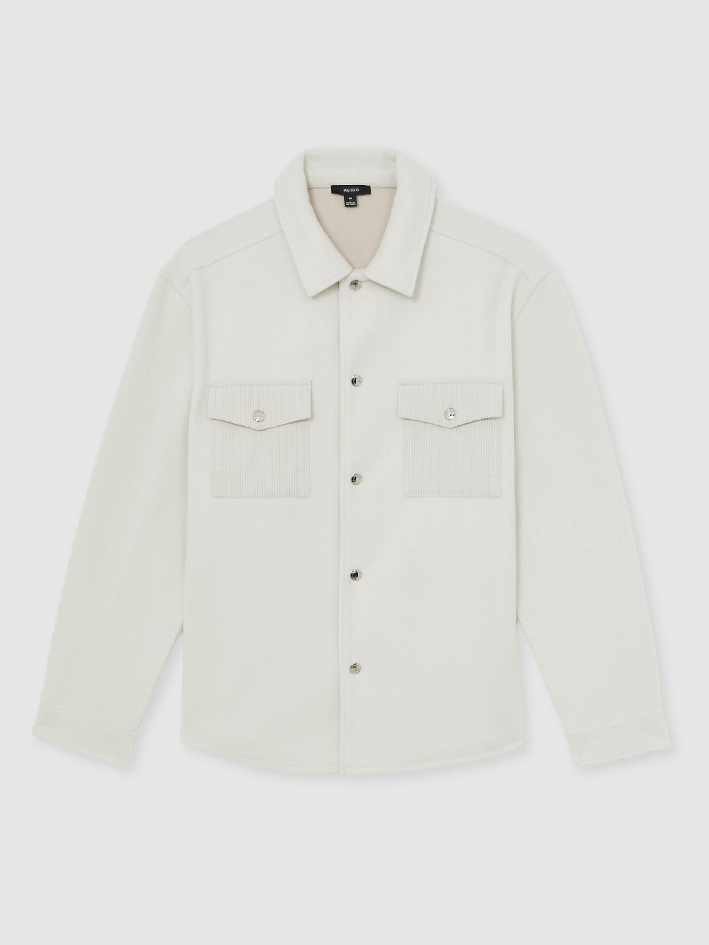 Reiss Corduroy-Pocket Press-Stud Overshirt In Off White
