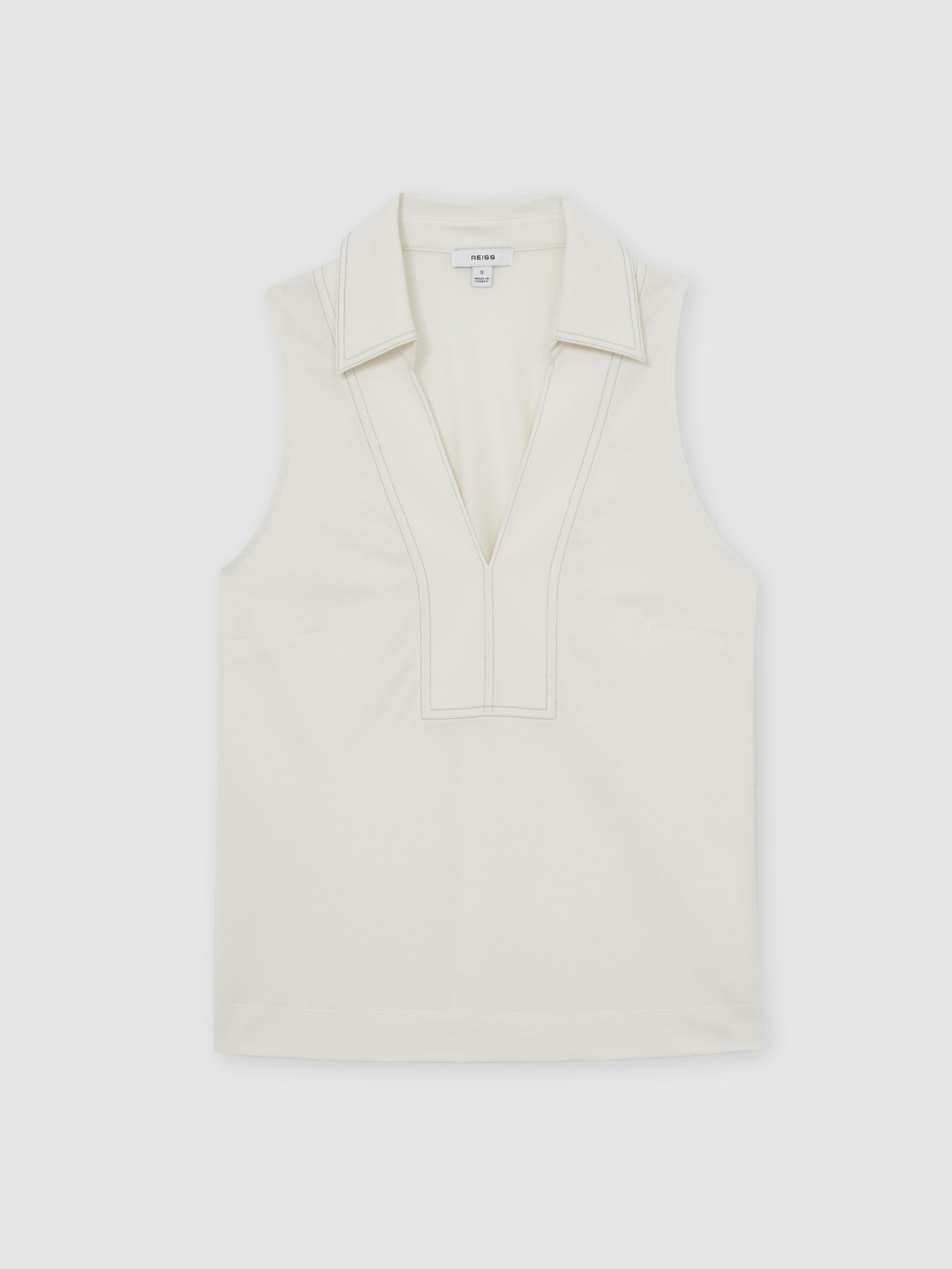 Reiss Cotton-Blend Collared Sleeveless Top In Ivory/Neutral