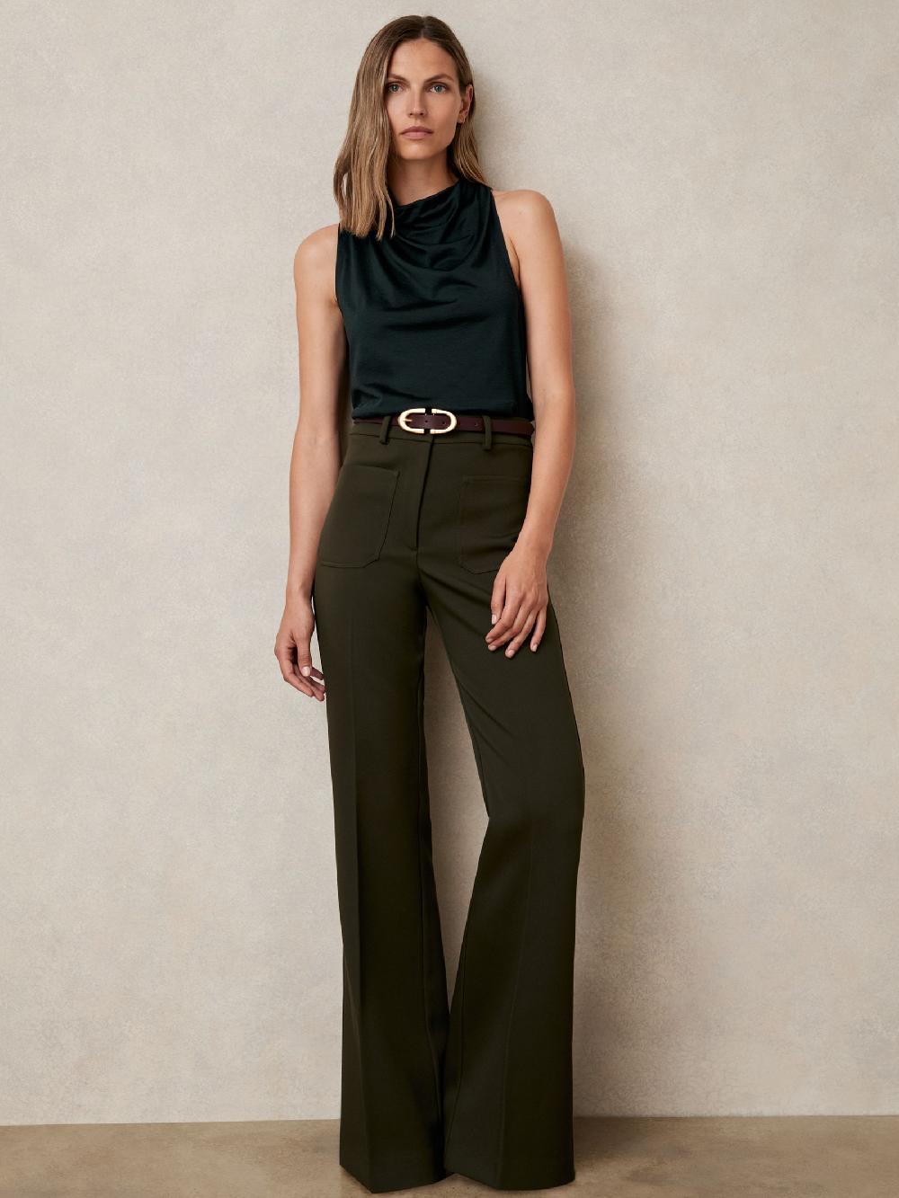 Reiss Cotton-Blend Cowl-Neck Sleeveless Top In Green