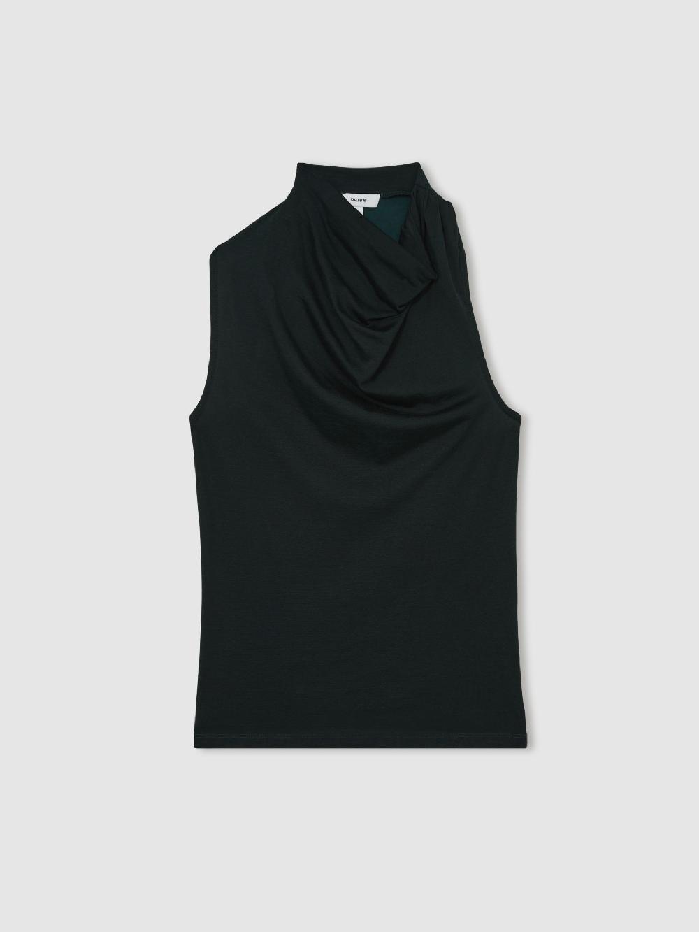 Reiss Cotton-Blend Cowl-Neck Sleeveless Top In Green
