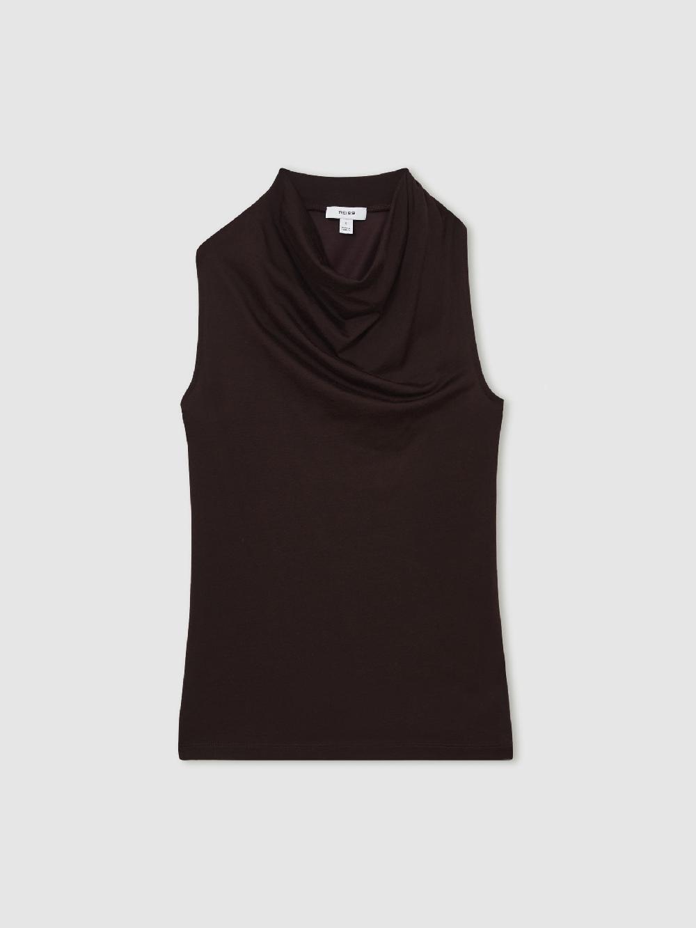 Reiss Cotton-Blend Cowl-Neck Sleeveless Top In Plum Purple