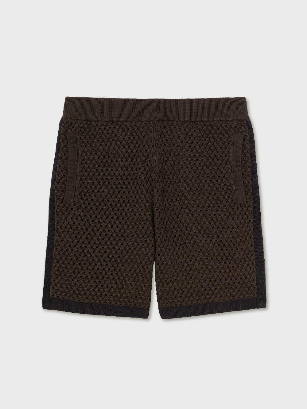 Reiss Cotton-Blend Crochet Shorts In Chocolate/Navy