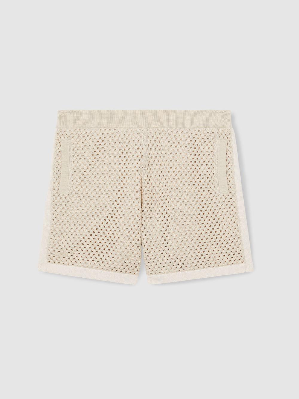 Reiss Cotton-Blend Crochet Shorts In Taupe/Off White