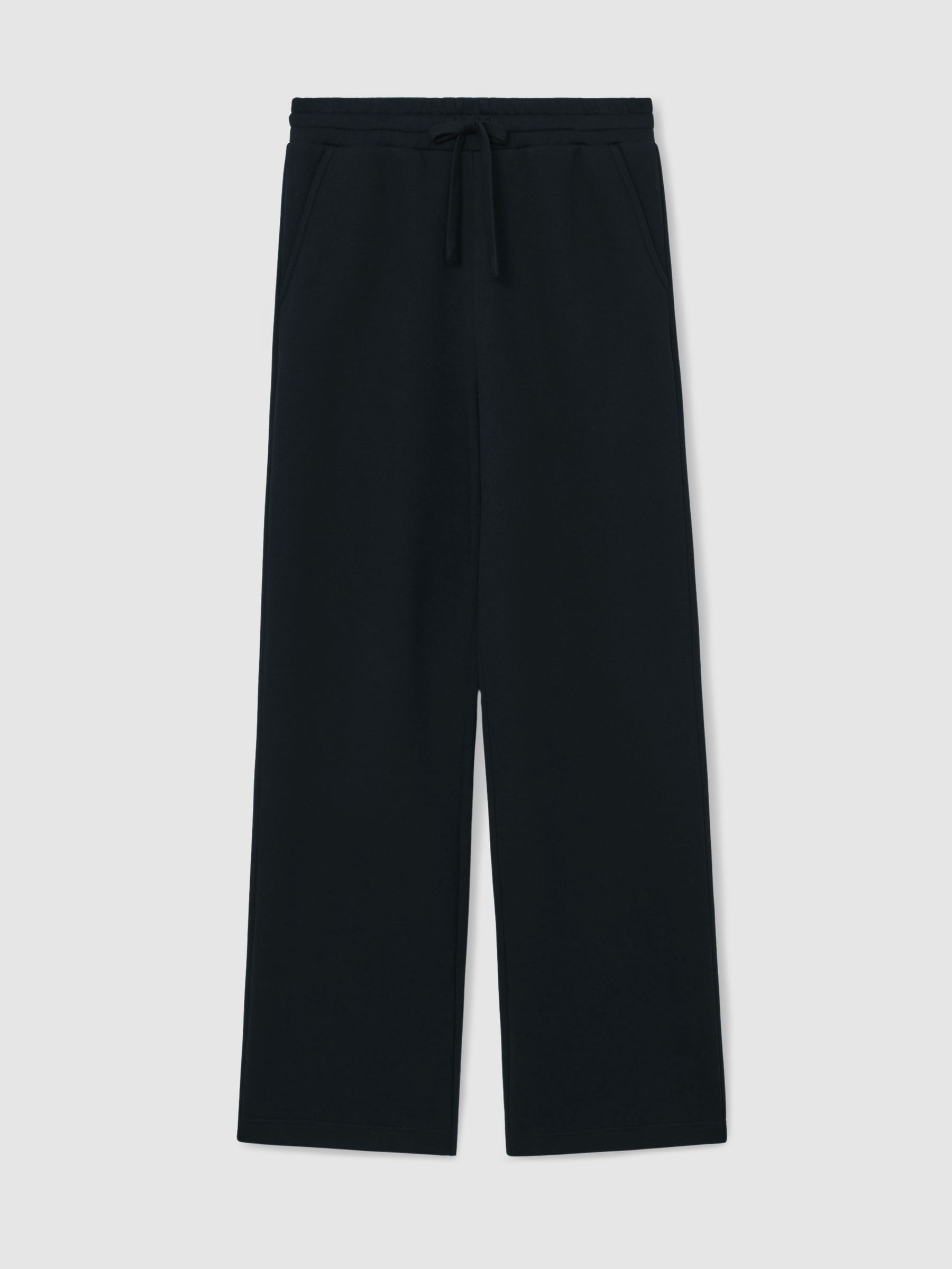 Reiss Cotton Blend Interlock Wide Leg Joggers In Black/White