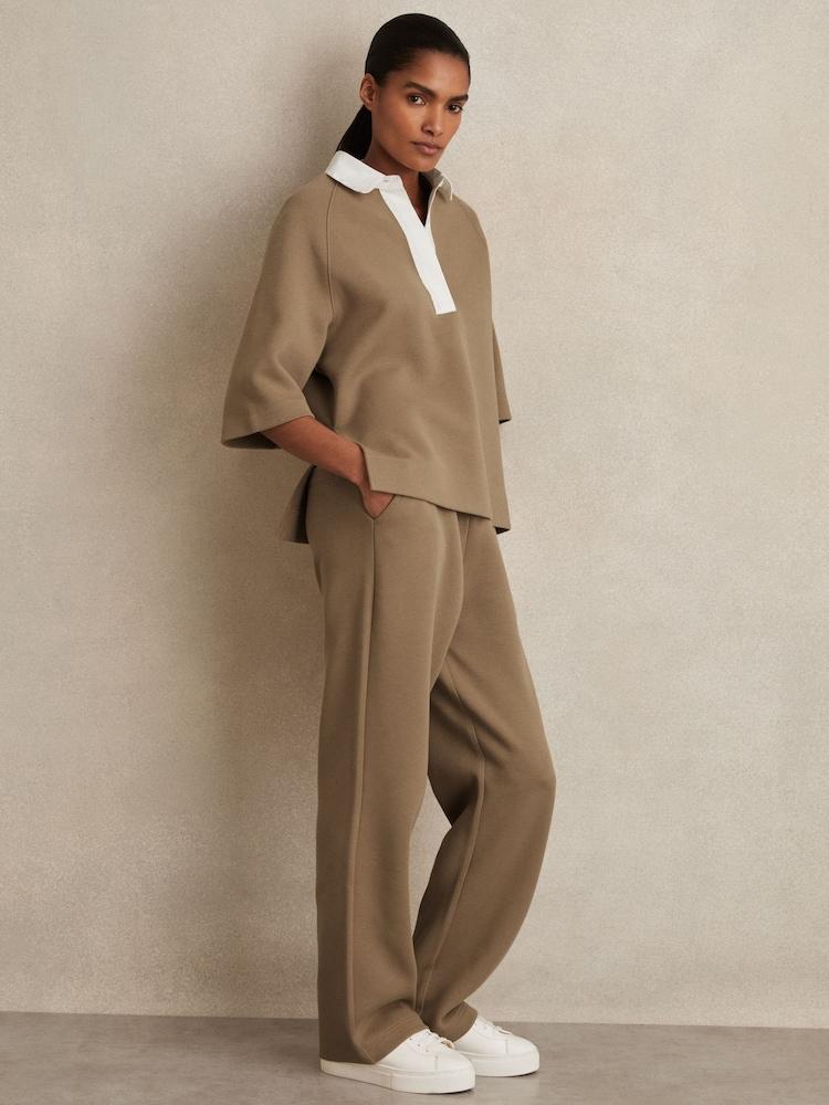 reiss Cotton-Blend Interlock Wide-Leg Joggers in Camel