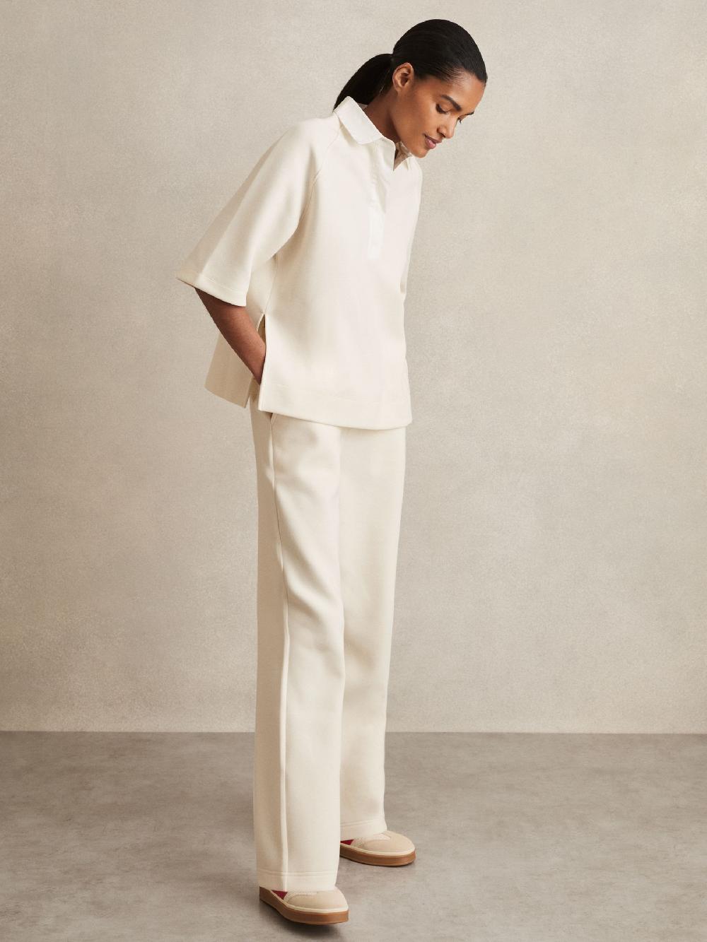 Reiss Cotton-Blend Interlock Wide-Leg Joggers In Ivory