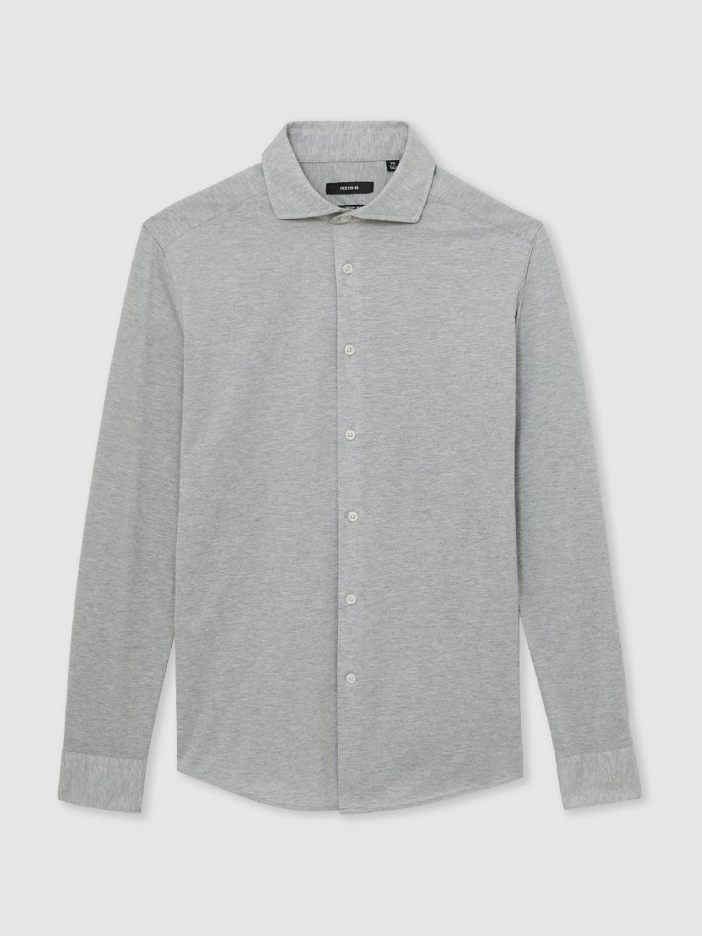 Reiss Cotton-Blend Jersey Cutaway-Collar Shirt In Grey Melange