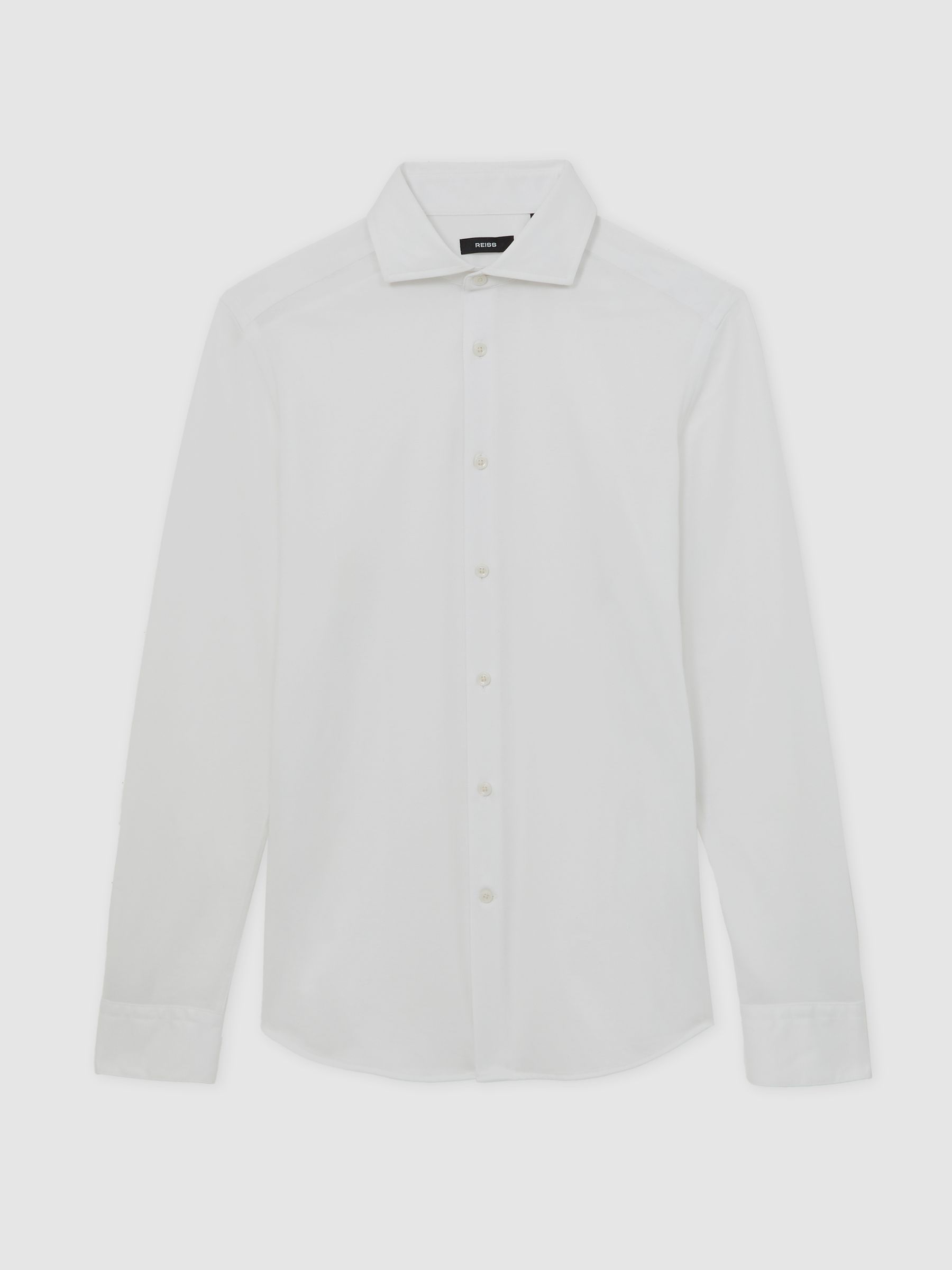 Reiss Cotton-Blend Jersey Cutaway-Collar Shirt Slim-Fit In White