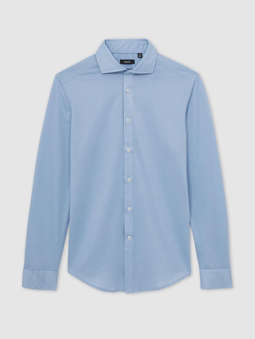 Reiss Cotton-Blend Jersey Cutaway-Collar Shirt Slim-Fit In Soft Blue
