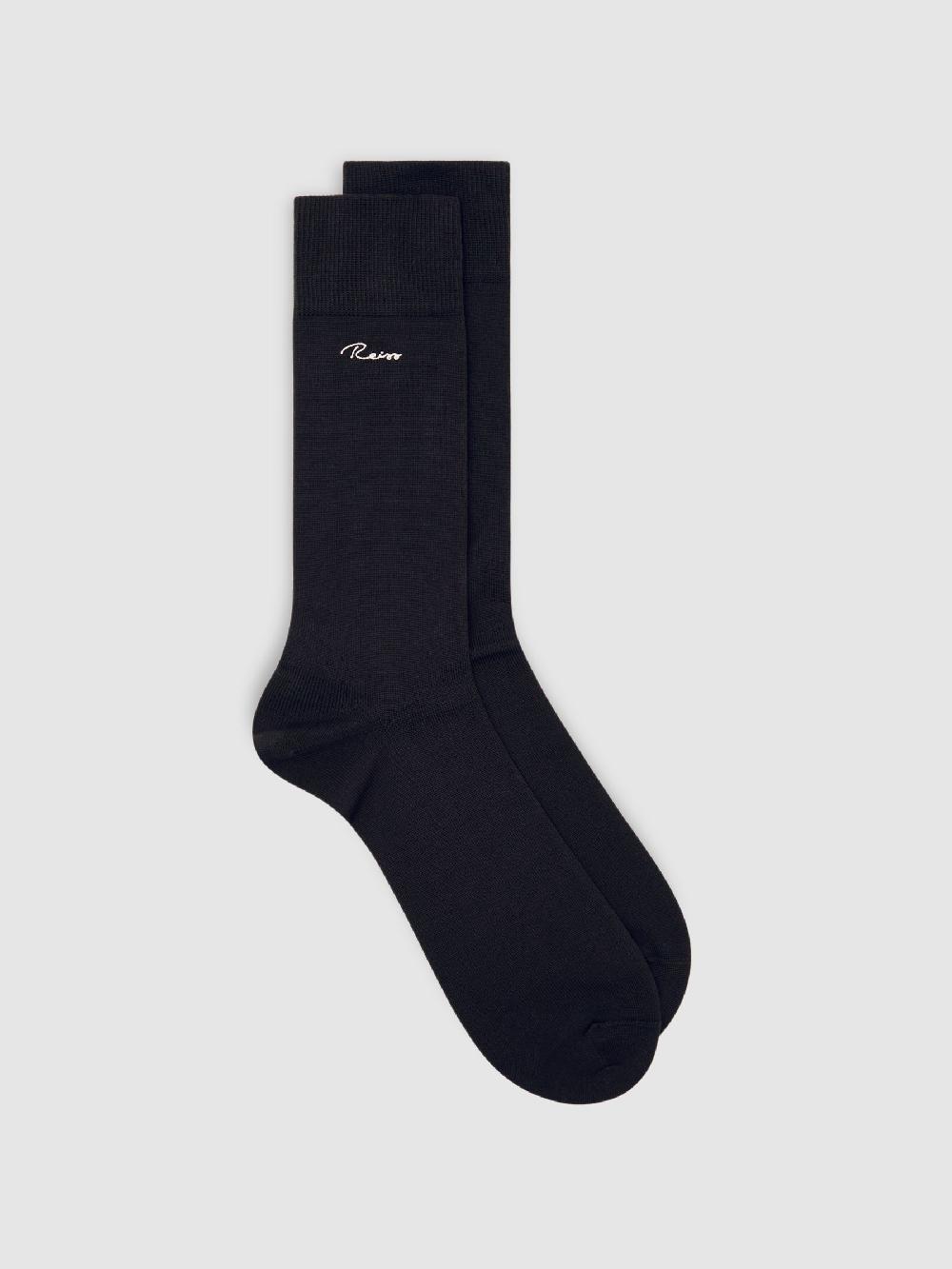 Reiss Cotton-Blend Logo Embroidery Socks In Chocolate Brown