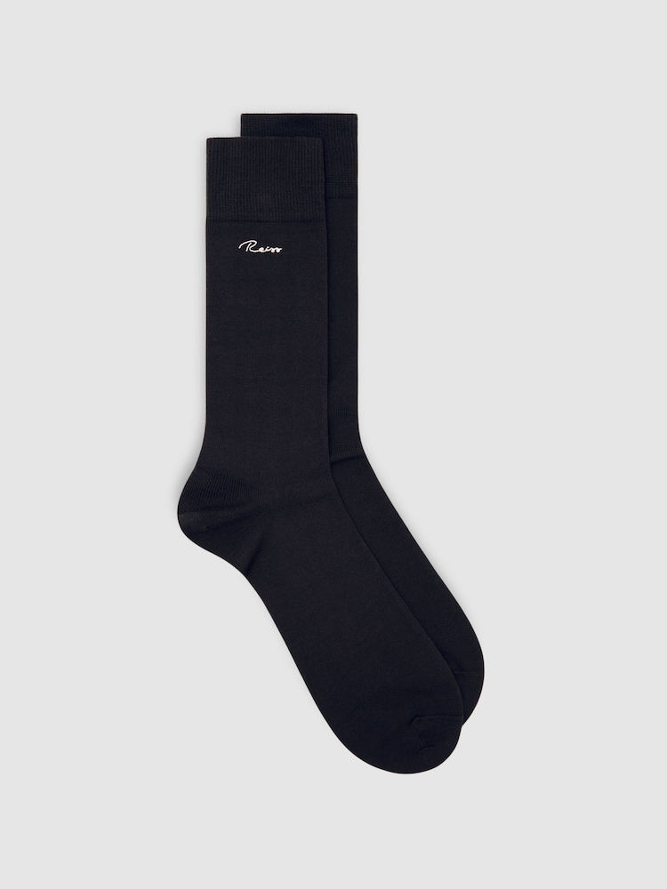 reiss Cotton-Blend Logo Embroidery Socks in Chocolate Brown