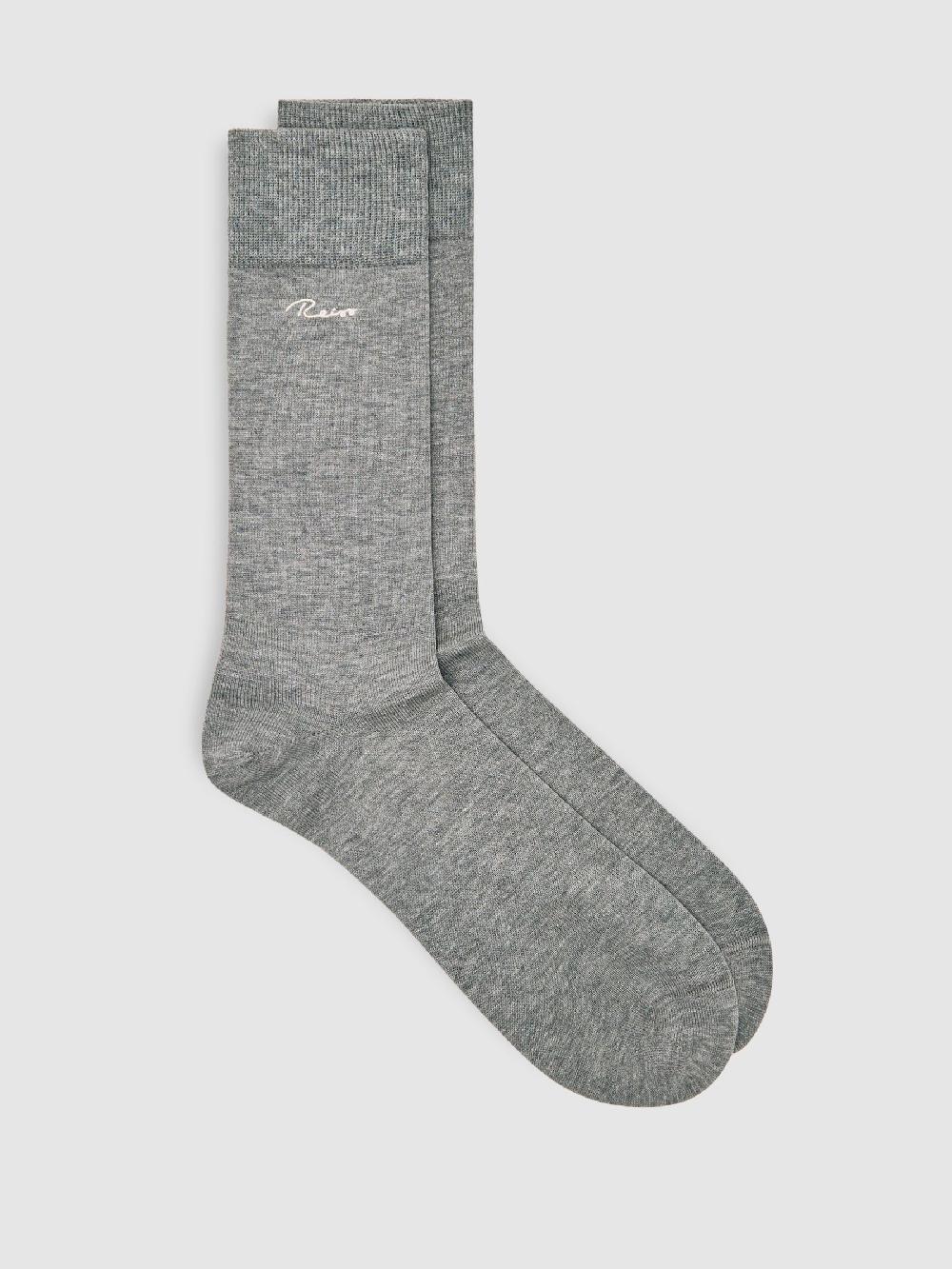 Reiss Cotton-Blend Logo Embroidery Socks In Soft Grey