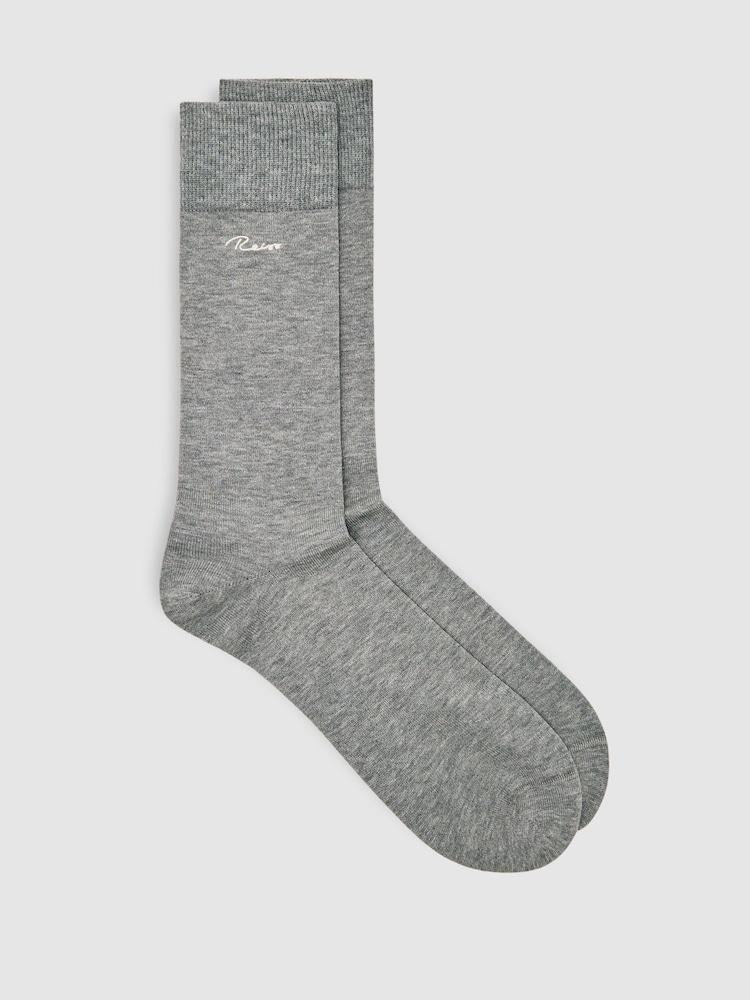 reiss Cotton-Blend Logo Embroidery Socks in Soft Grey