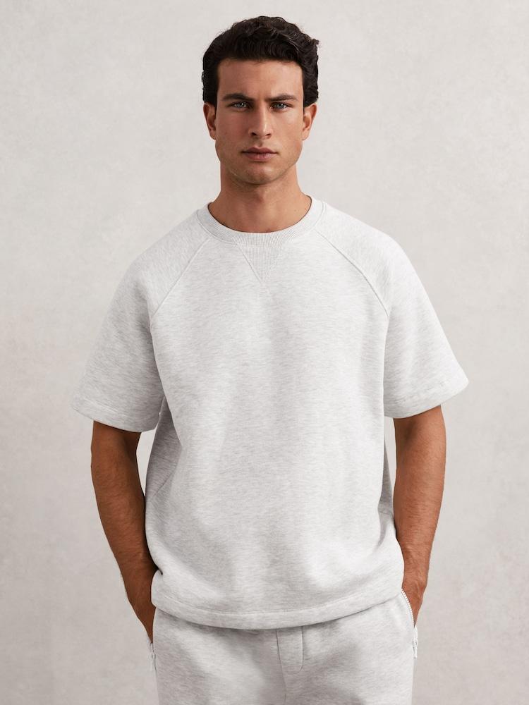 reiss Cotton-Blend Oversize Raglan T-shirt in Soft Grey