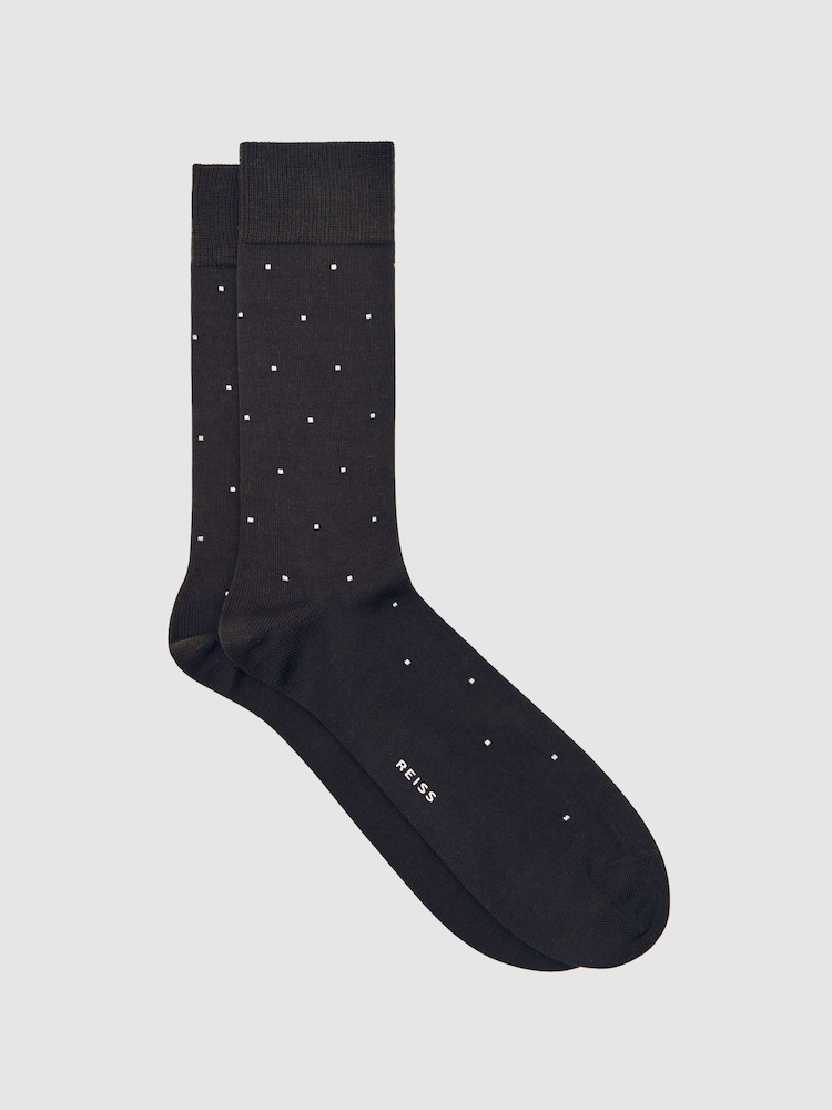 reiss Cotton-Blend Polka-Dot Socks in Chocolate Brown