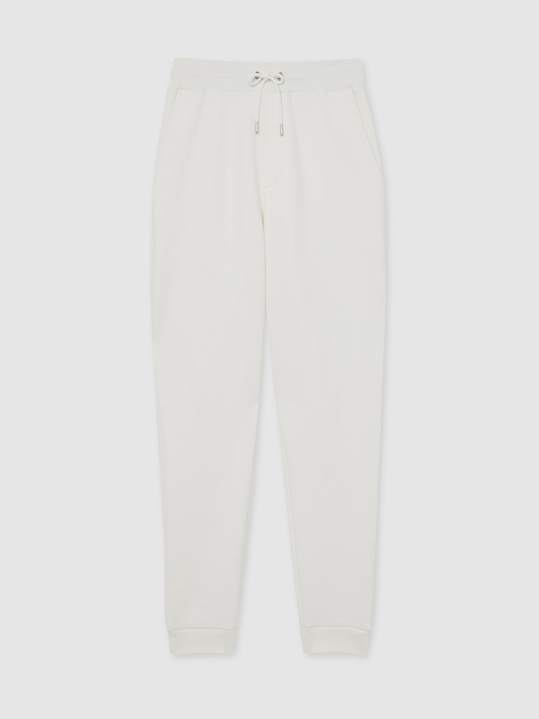 Reiss Cotton-Blend Ribbed Drawstring Joggers In White
