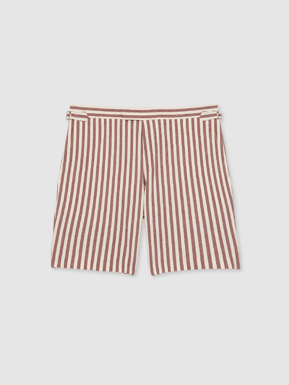 Reiss Cotton Blend Seersucker Stripe Shorts In Off White/Mocha