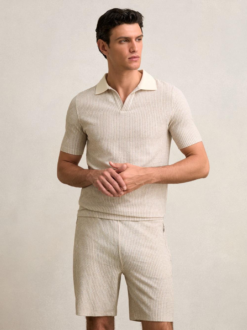 Reiss Cotton-Blend Stripe Drawstring Shorts In Ecru/Taupe Brown