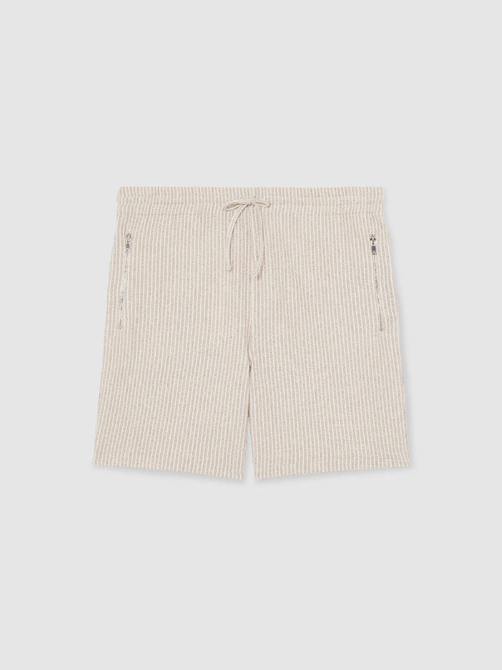 Reiss Cotton-Blend Stripe Drawstring Shorts In Ecru/Taupe Brown