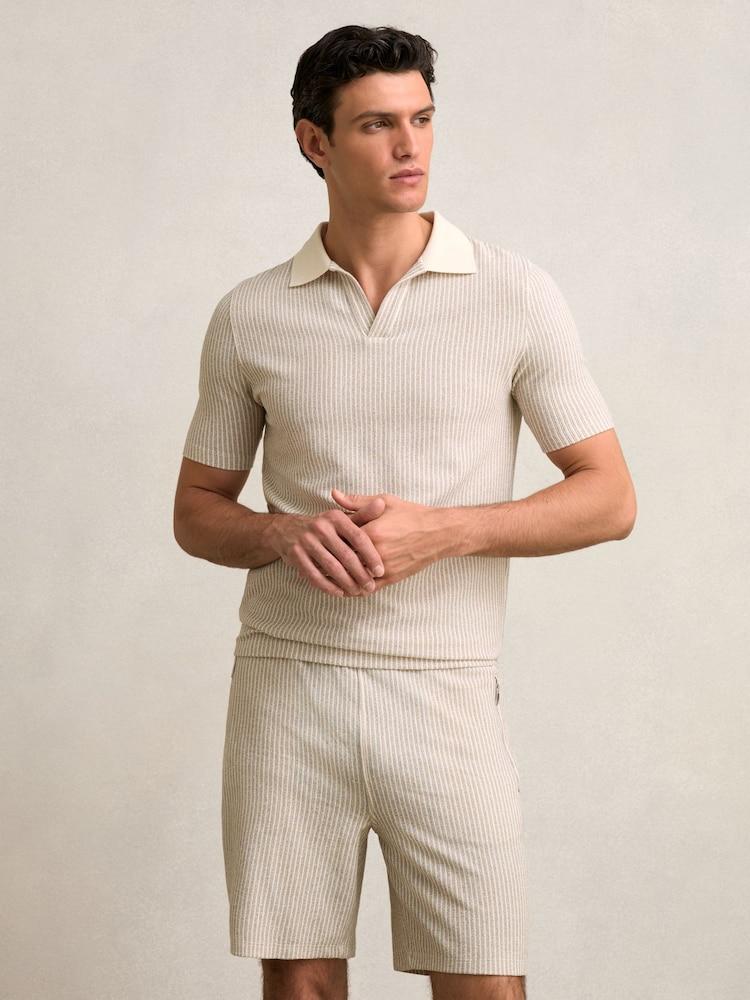 reiss Cotton-Blend Stripe Drawstring Shorts in Ecru/Taupe Brown