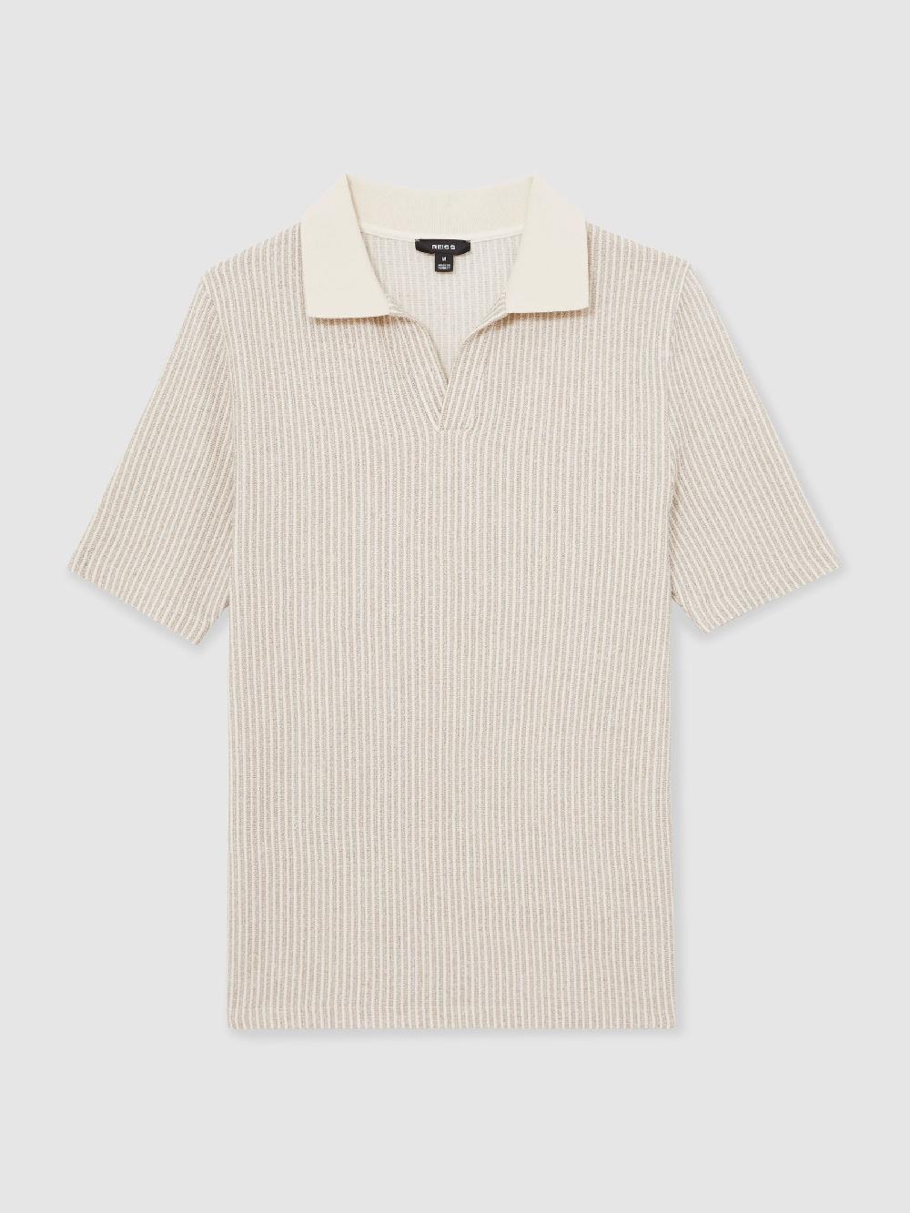 Reiss Cotton-Blend Stripe Polo Shirt In Ecru/Taupe Brown