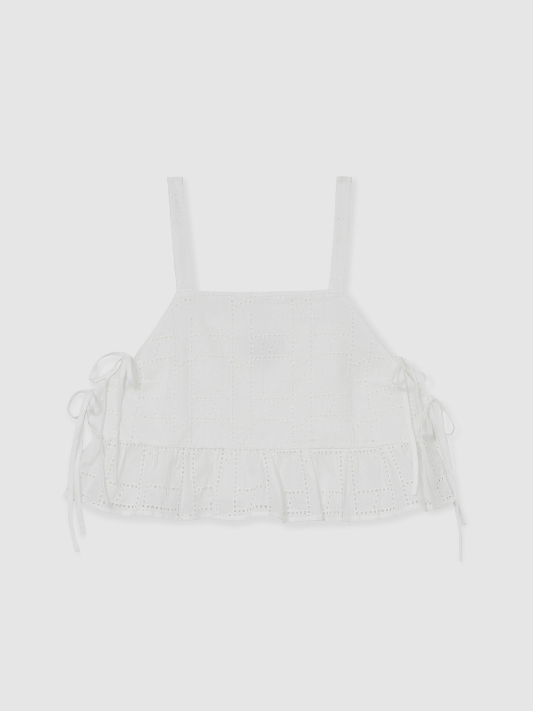 Reiss Cotton Broderie Side-Tie Cropped Top In White
