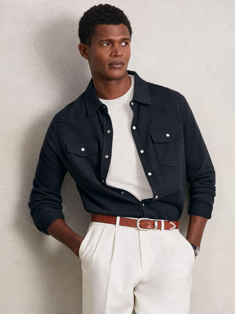 Reiss Cotton-Cashmere Western Knitted Shirt In Navy