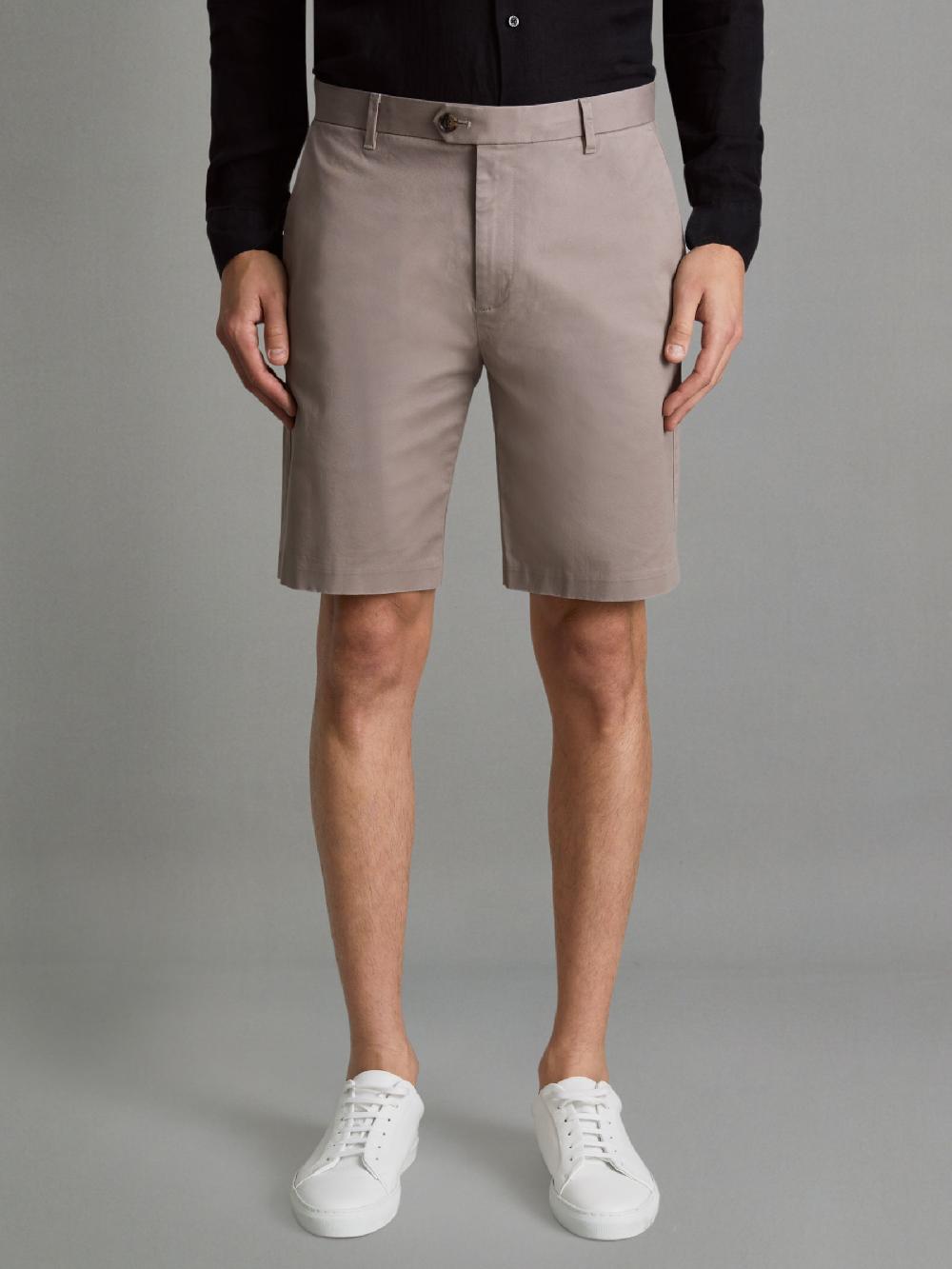 Reiss Cotton Chino Shorts With Stretch In Mushroom Brown